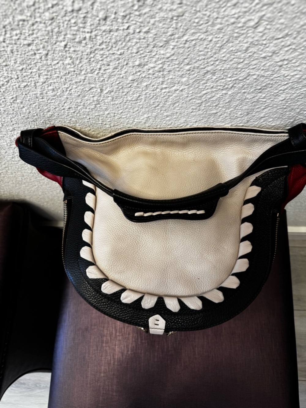 orYANY Boho Leather Shoulder Bag Whipstitch Rare Statement Hobo - Picture 9 of 10